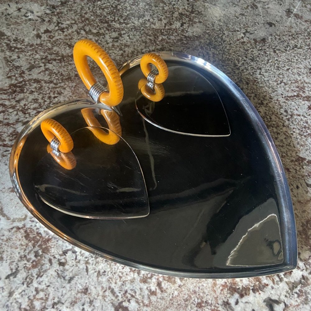 Chase Brass & Copper Co Valentine Serving Set ca. 1935 Chromed Metal and Bakelit